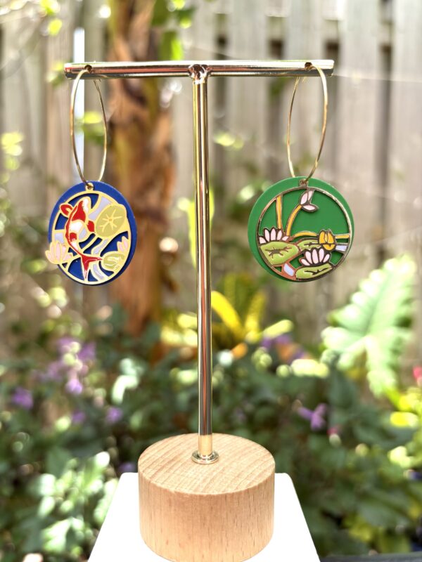 Oriental Jewelry Collection - Asymmetric Lotus and Koi Fish/Stainless Steel - Image 2