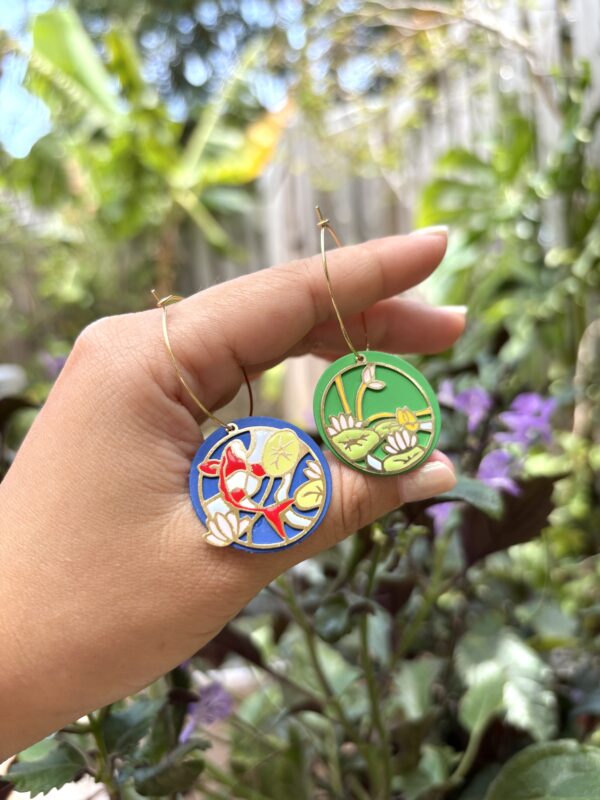 Oriental Jewelry Collection - Asymmetric Lotus and Koi Fish/Stainless Steel - Image 3