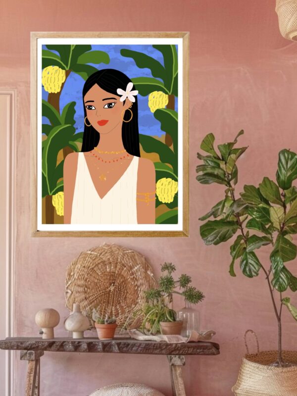 Original Art Print - A Girl and Banana Trees