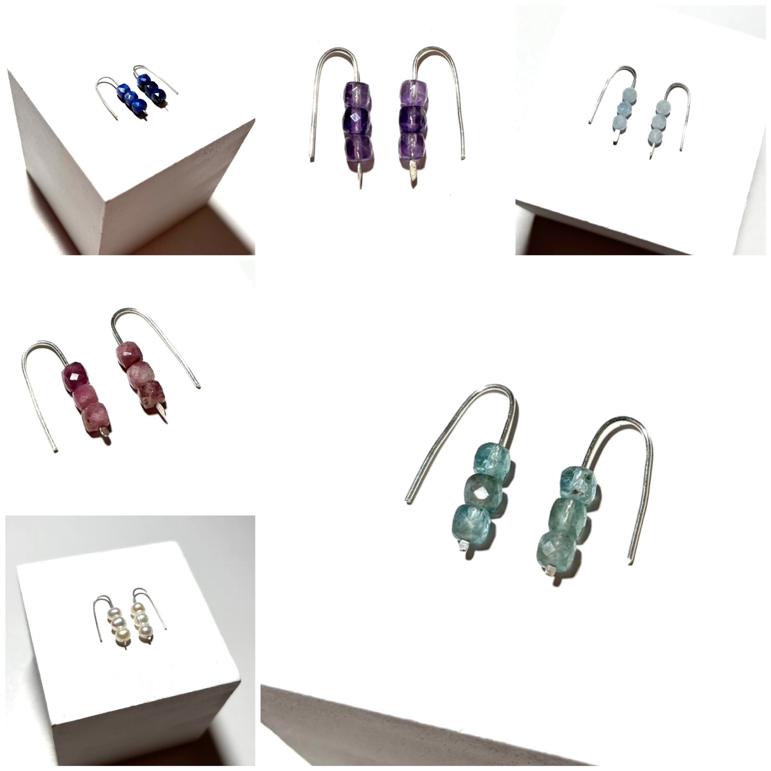 Handmade Sterling Silver + Gemstone Earrings/Modern Simple Design