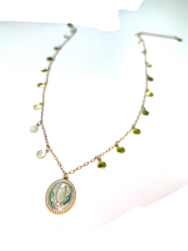 Boho Style Beach Collection - Oval Pendant/Fish/Green - Image 2