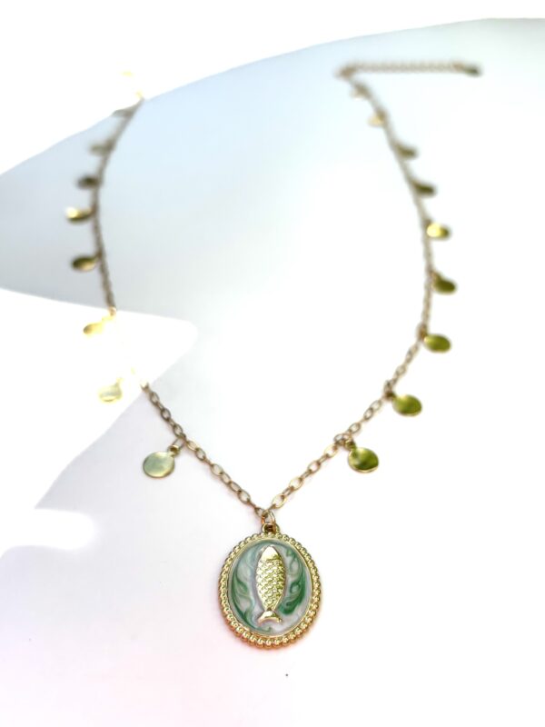 Boho Style Beach Collection - Oval Pendant/Fish/Green - Image 6