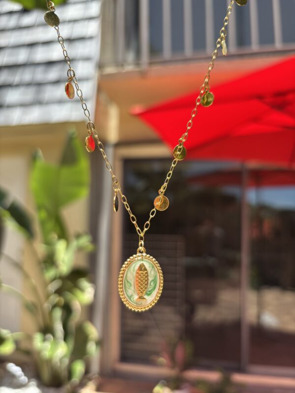 Boho Style Beach Collection - Oval Pendant/Fish/Green - Image 3