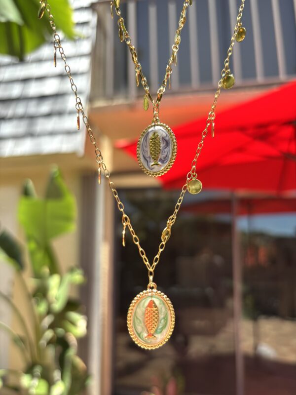 Boho Style Beach Collection - Oval Pendant/Fish/Green - Image 5
