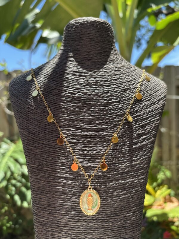 Boho Style Beach Collection - Oval Pendant/Fish/Green
