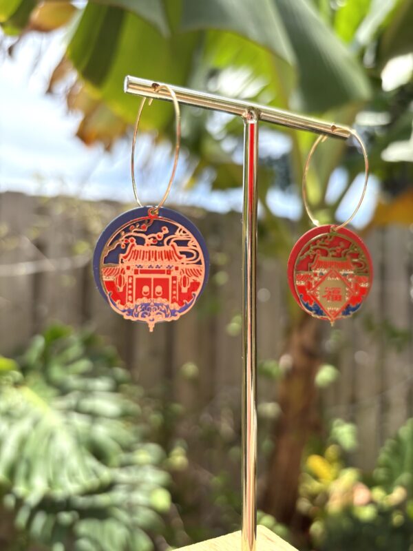 Oriental Jewelry Collection - Asymmetric Oriental House and Chinese Character FU/Stainless Steel - Image 5