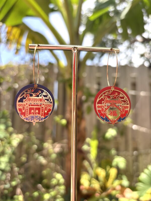 Oriental Jewelry Collection - Asymmetric Oriental House and Chinese Character FU/Stainless Steel - Image 3