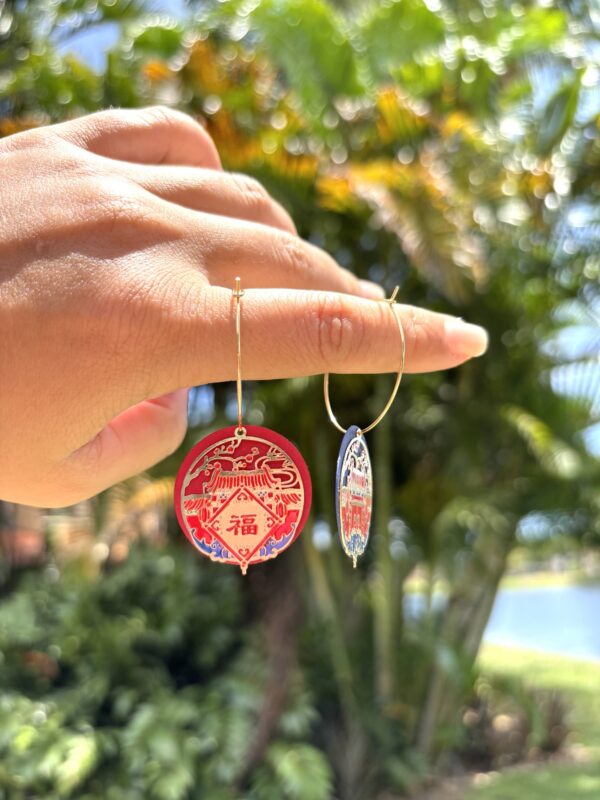 Oriental Jewelry Collection - Asymmetric Oriental House and Chinese Character FU/Stainless Steel - Image 4