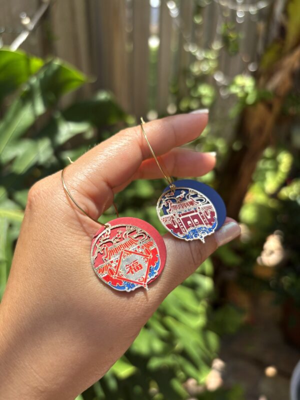 Oriental Jewelry Collection - Asymmetric Oriental House and Chinese Character FU/Stainless Steel