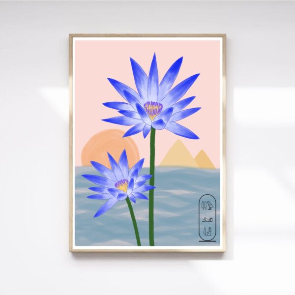 Original Art Print - Sacred Blue Water Lily/ Pyramid/The Nile/Egypt