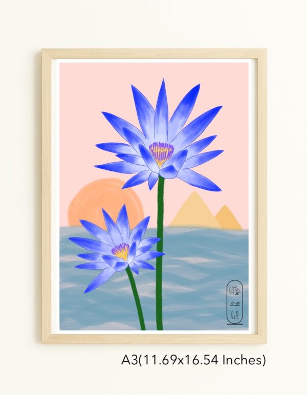 Original Art Print - Sacred Blue Water Lily/ Pyramid/The Nile/Egypt - Image 4