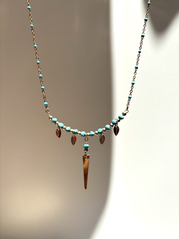 Boho/Egyptian Style Necklace - Turquoise/Triangle/Leaves - Image 4