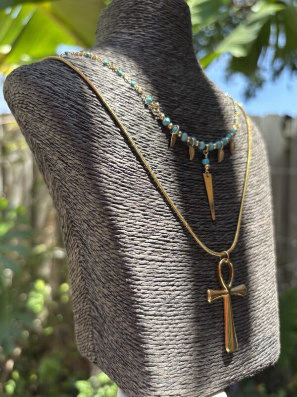 Boho/Egyptian Style Necklace - Turquoise/Triangle/Leaves - Image 9