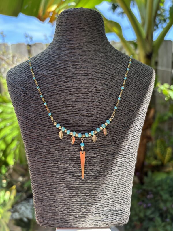 Boho/Egyptian Style Necklace - Turquoise/Triangle/Leaves - Image 7