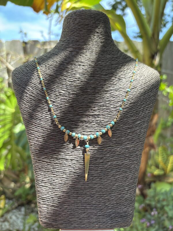 Boho/Egyptian Style Necklace - Turquoise/Triangle/Leaves - Image 5