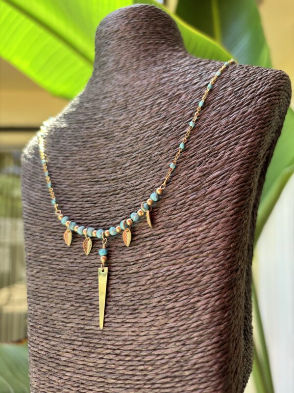 Boho/Egyptian Style Necklace - Turquoise/Triangle/Leaves - Image 3