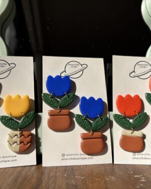 Handmade Polymer Clay Earrings - Tulips in Pot